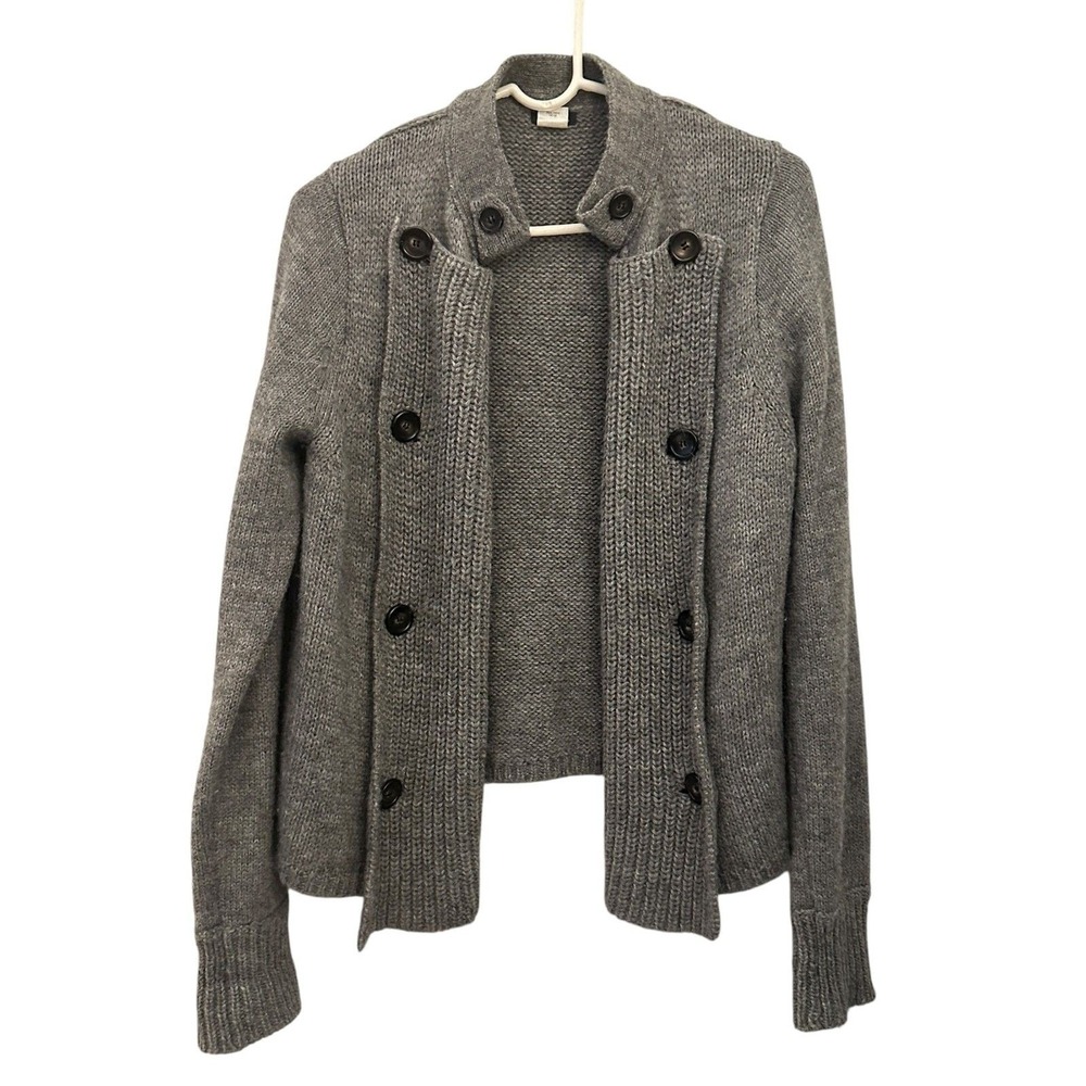J. Crew Women's Grey Alpaca Wool Blend Warm Open Cardigan Buttons Size L